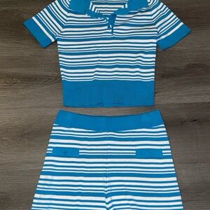 Blue and White Striped Two-Piece Set